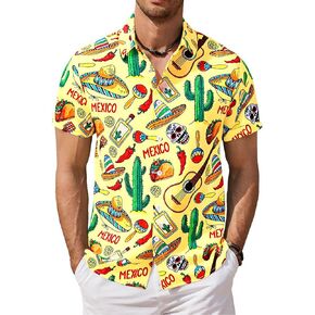 Cinco De Mayo Shirts for Men Mexico Button Down Shirt Hawaiian Tropical Tees Summer Short Sleeve Outfit