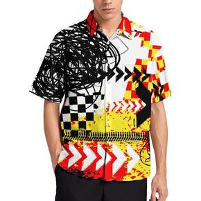 Men's Auto Tire Track Pattern Casual Button Down Shirts Hawaiian Summer Beach Vacation Shirt Pocket