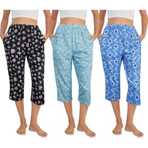 Yijiu 3 Pack Women's Capri Pajama Pants Printed Lounge Spins Spint