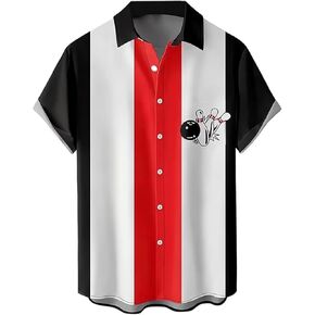 Bowling Shirt for Men Retro 1950s Button Down Short Sleeve Shirt Summer Hawaiian Party Beach Shirts