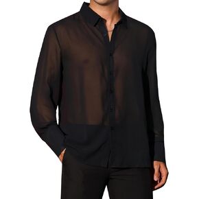 Lars Amadeus Sheer Shirts for Men's See Through Button Down Long Sleeve Party Shirt
