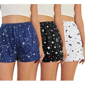 VENTELAN 3 Pack Womens Ultra-Soft Pajama Shorts Adjustable Waistband Sleepwear(Available in Plus Size) S-XXL