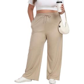 A-Wintage Plus Size Wide Leg Pants for Women Soft Casual Pants Loose Fit Drawstring Pajama Pants with Pockets