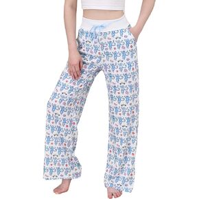 Women Preppy Pajamas Pant, Comfy Monkey Y2K Lounge Pants Wide Leg Drawstring High Waist Pjs Bottoms