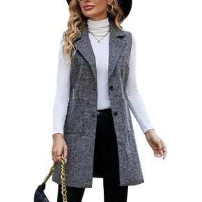 Kedera Women's Single Breasted Long Vest Jacket Casual Sleeveless Pocket Outerwear Longline Trench Coat