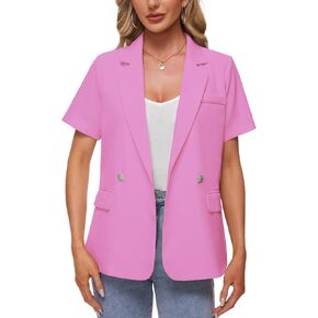 MINTLIMIT Womens Casual Blazer Short Sleeve Lapel Buttons Work Office Blazer Open Front Suit Jackets with Pockets