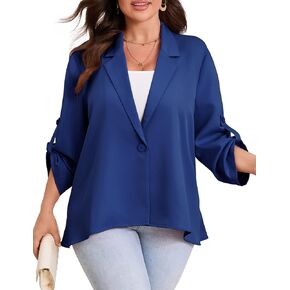 ShopWonder Womens Plus Size Long Sleeve Classic Draped Open Front Lightweight Blazer