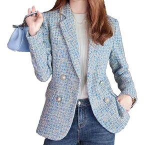 Womens Tweed Blazer Jackets Fall Winter Warm Fashion Casual Open Front Business Elegant Work Suit Top Pocket
