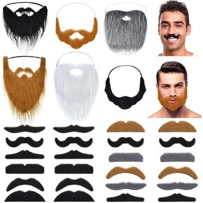 30 Pieces Halloween Mustaches Self Adhesive Fake Mustache Fake Beards Set Costume Hairy Adhesive Mustache Whiskers Funny Facial Hair for Halloween Holiday Party Costume