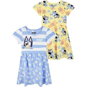 Bluey Dress 2 Pack, Girls Dresses, Short Sleeve Dresses for Girls Pack of 2, Cotton Dress for Summer