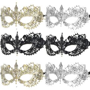 6 Pcs Adult Masquerade Mask Mysterious Women Man Fun Lace Masks for Couples Lace Headpiece Disguise for Costumes (Silver+Golden+Black)