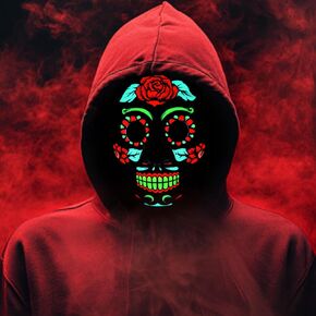 LED Halloween Mask for Adults, Day of the Dead Light Up Mask Costume dia de los Muertos LED Mask with 3 Lighting Modes and Adjustable Headband for Men Women Kids