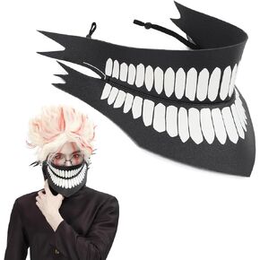 C-ZOFEK Okarun Cosplay Mask Feathers Print Tooth Mask for Women Men Halloween Okarun Costume Accessories