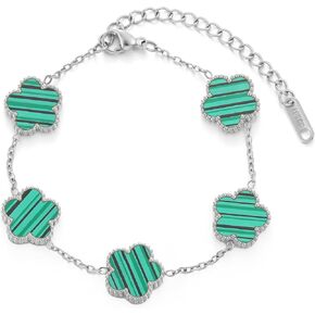 TICVSS Four Leaf Clover Bracelet for Women 18K Gold Plated Stainless Steel Lucky 4 Leaf Silver Chain Link Bracelet Jewelry Gift for Women