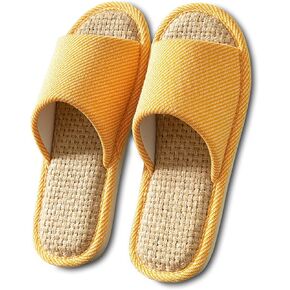 Women And Men House Fabric Slippers Indoor And Outdoor, Non-Slip Memory Foam Open-Toe Home Shoes, Soft Bottom Linen Unisex Washable Cotton Casual