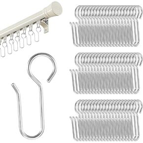 60pcs Small Curtain Track Hooks, S Shaped Short Drape Pins for Flexible Ceiling Curtain Track Rollers, Metal Rod Clips Holder - Silver