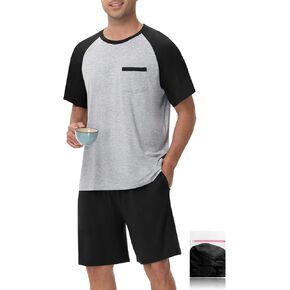 Mens Pajamas Set Summer Soft Pajama Short Set Lightweight Pjs Sleepwear 2 Piece Lounge Set With Pockets S-3XL