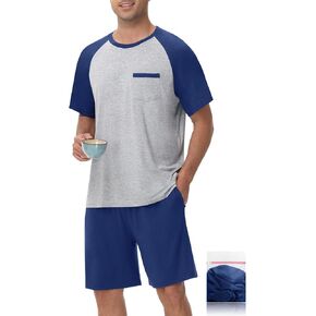 Mens Pajamas Set Summer Soft Pajama Short Set Lightweight Pjs Sleepwear 2 Piece Lounge Set With Pockets S-3XL in Kuwait