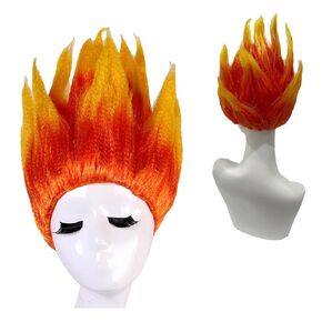 Fire Fil Flame شعر مستعار ما قبل الغضب البارز Orange Ombre Red Spiky Haintetic Hair for Halloween Cosplay Party for متعة شعر مستعار