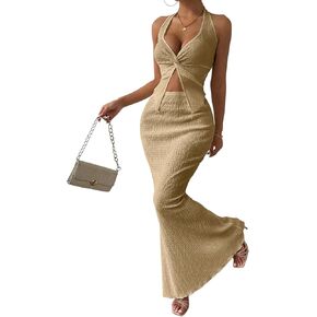 Two Piece Skirt Outfits for Women Twist Halter Crop Top and Maxi Skirt Sets 2 Piece Summer Vacation Set