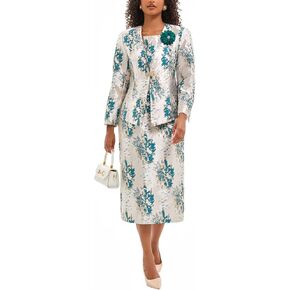 Women's 3 Piece Church Dress Suits for Formal Occasion Party Elegant Jacquard Embroidery Mother of The Bride Dress