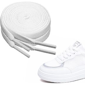 Ouligay 2 Pairs White Shoe Laces for Sneakers, 5/16" Wide Flat Shoelaces for Sneakers, 120cm Long White Shoe Strings for Men Women Sport Shoes Running Athletic Shoes