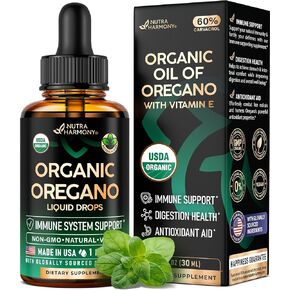 USDA Organic Oil of Oregano - Liquid Drops with Vitamin E - Made in USA - Supplement for Immune Support, Digestion Health & Antioxidant - Non-GMO, Natural, Vegan - As Pills, Capsules, Softgels 1 fl oz