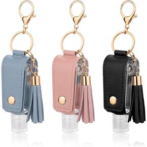 3 PCS Portable Empty Bottle Keychain, 30 ml Hand Sanitizer Holder Keychain, Travel 1oz Mini Hand Sanitizers Case for Travel Lotion Liquid Soap Shampoo (Blue Pink Black)