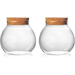 Set of 2 round glass jars with cork lid – 17oz wedding candy jar kitchen Storage jar, perfect for tea, biscuits, cereals, flour, beans, spices, coffee beans etc (2PCS)