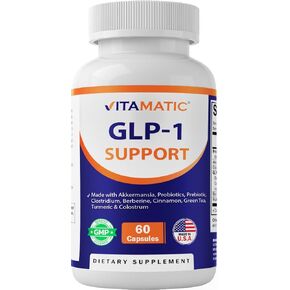 Vitamatic GLP-1 Support Supplement for Men & Women 60 Capsules - Made with Akkermansia, Probiotics, Prebiotic, Clostridium, Berberine, Cinnamon, Green Tea, Turmeric & Colostrum