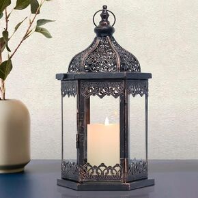 NEEDOMO Lanterns Decorative Indoor, 15'' Vintage Outdoor Lantern with Clear Glass, Metal Candle Holder for Front Porch, Patio, Wedding, Party, Home Kitchen Coffee Table Livinig Room Decor