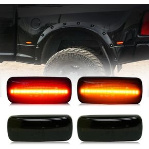D-Lumina 4Pcs LED Marker Lights for 2010-2017 Dodge Ram 2500 3500 Dual Bed Fender - Smoked Lens, White Front & Rear Marker Lamp, OEM Replacement