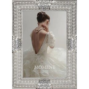 DIKAR 5x7 Picture Frame with Pearls and Rhinestones for Wedding Gifts, Wedding Picture Frame for Tabletop &Wall Mounting Display