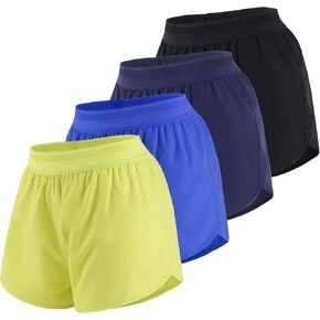 Womens Athletic Shorts with Mesh Waist 2 in 1 Running Activewear Mid Rise Gym Shorts Pack in Kuwait