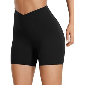 QUEENIEKE Workout Shorts Women, Butt Lifting Athletic Biker Shorts Cross Over High Waist Yoga Shorts