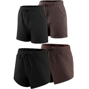 4/5 Pack Sweat Shorts for Women with Pockets, Drawstring Cotton Workout Shorts Lounge Casual for Summer Running Shorts