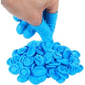 100 PCS Large Disposable Nitrile Finger Cots, Non-allergenic No Powder Finger Protectors, Finger Covers for Beauty, Manicure, Massage, Electronic Repair(Blue)