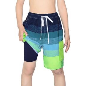 Boys Swim Trunks Compression Liner 9 Inch Board Shorts Quick Dry Bathing Suit with Boxer Brief Swimwear