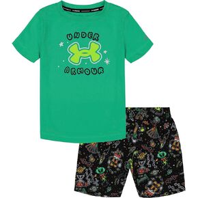 Under Armour boys Boys' Swim Volley Set, Sleeve Shirt & Matching Shorts, Lightweight & Breathable