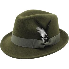 Fedora Hat for Men, Classic Short Brim Adjustable Panama Hat with Feather Winter Felt Jazz Cap