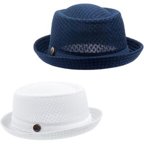2 PCS Mesh Pork Pie Hat Summer 1920s Party Party Cap Bowler Fedora Hat for Men Dad