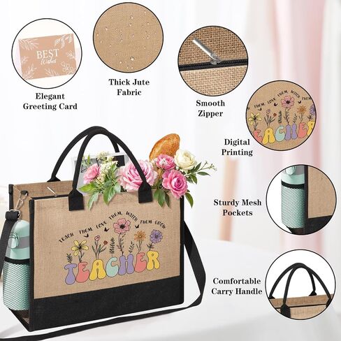 Teacher Appreciation Gifts for Women, Unique Tote Bag Beach Bag From Students, Funny Retirement Graduation Thank You Gifts, Birthday, Christmas, Back to School Ideas in Saudi Arabia