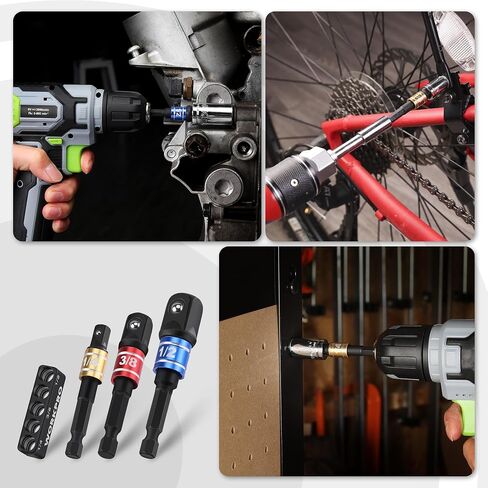 مجموعة محول المقبس لاتفاقية العمل ، 1/4 "، 3/8" ، و 1/2 "محرك أقراص سائق تمديد مع حامل ، لحفر الطاقة إلى مفتاح تأثير عزم الدوران العالي in Kuwait