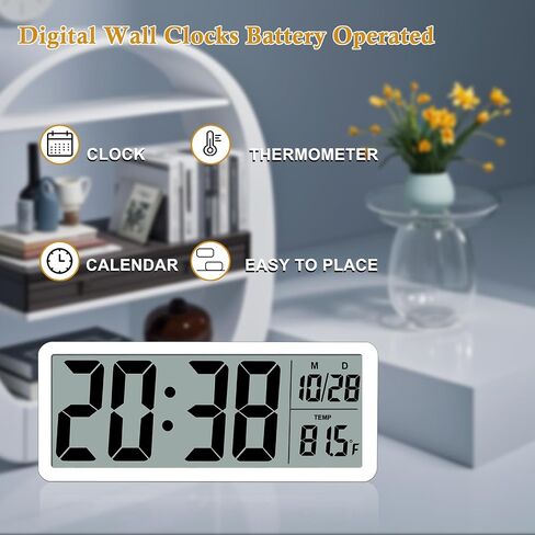 ساعة حائط Digital LCD سهلة الإعداد ، شاشة LCD 8.5 بوصة مع الوقت/التاريخ/درجة الحرارة ، ساعة مكتب رقمي بسيط مع 12/24 ساعة لديكور مكتب غرفة النوم in Kuwait