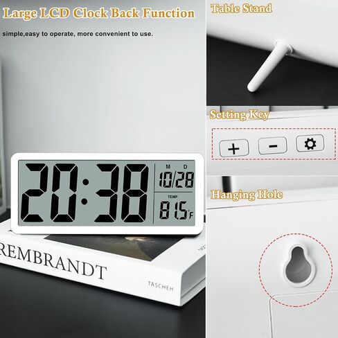 ساعة حائط Digital LCD سهلة الإعداد ، شاشة LCD 8.5 بوصة مع الوقت/التاريخ/درجة الحرارة ، ساعة مكتب رقمي بسيط مع 12/24 ساعة لديكور مكتب غرفة النوم in Kuwait