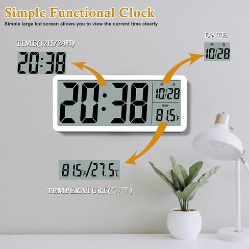 ساعة حائط Digital LCD سهلة الإعداد ، شاشة LCD 8.5 بوصة مع الوقت/التاريخ/درجة الحرارة ، ساعة مكتب رقمي بسيط مع 12/24 ساعة لديكور مكتب غرفة النوم in Kuwait