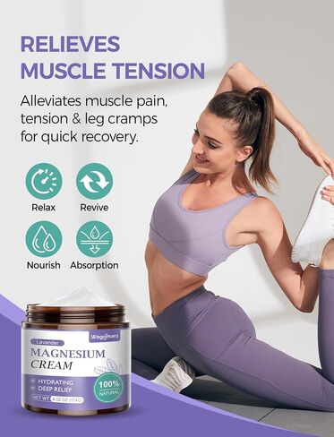 Magnesium Cream for Sleep - Topical Magnesium Lotion for Leg Cramps & Pain, Muscle Relaxation, Calm - Natural Body Butter for Deep Hydration - Safe for Kids (Lavender) in Saudi Arabia