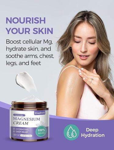 Magnesium Cream for Sleep - Topical Magnesium Lotion for Leg Cramps & Pain, Muscle Relaxation, Calm - Natural Body Butter for Deep Hydration - Safe for Kids (Lavender) in Saudi Arabia
