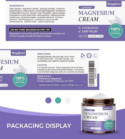 Magnesium Cream for Sleep - Topical Magnesium Lotion for Leg Cramps & Pain, Muscle Relaxation, Calm - Natural Body Butter for Deep Hydration - Safe for Kids (Lavender) in Saudi Arabia