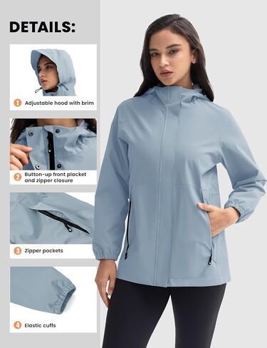 Rdruko Women's Cycling Rain Jacket Waterproof Lightweight Packable Raincoat with Hood Windbreaker for Outdoor Travel Hiking in Saudi Arabia